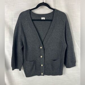 CAbi Charcoal Gray V-Neck Button-Front Cardigan Preppy Old Money Feminine